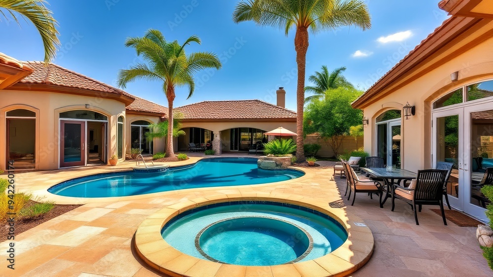 Fototapeta premium Traumhafte Poollandschaft im sonnigen Paradies