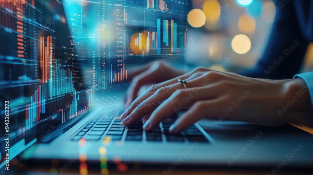 Hands of consultants typing on laptops while analyzing client data, with spreadsheets and charts visible Hands of consultants typing on laptops while analyzing client data, with spreadsheets and charts visible