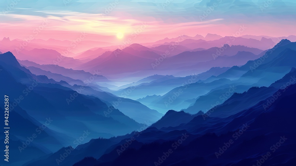 A mountain range with a sun setting behind it A mountain range with a sun setting behind it