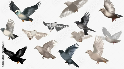 Two Distinct Groups of Birds Captured in Dynamic Motion Against a Clear Sky, Illustrating Natural Grace and Movement