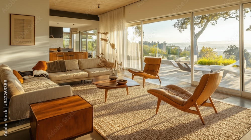 Fototapeta premium A living room modern and traditional components give this mid-century.