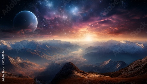Moon over the horizon mountainous starscape astral consciousness sunshine Horizon Sunset sunrise