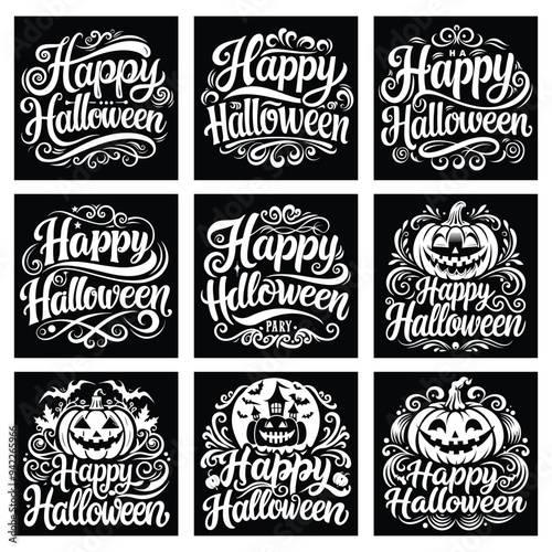 Happy Halloween typography lettering quote black silhouette vector for t-shirt design