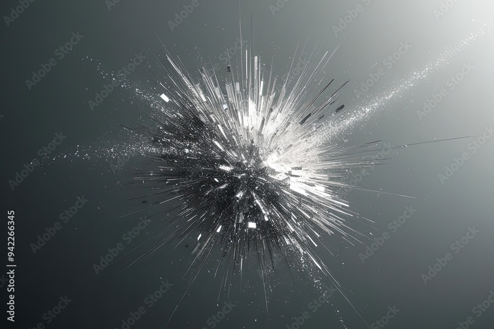 Obraz premium Silver Metallic Fragment Particle Effect with Flashing Particles Overlay on Sleek and Muted Background