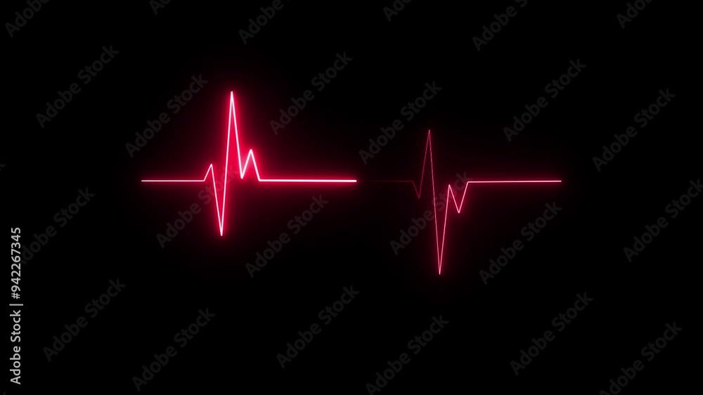 Colorful heartbeat rate and pulse on black screen, seamless and loop motion animate footage red coler 