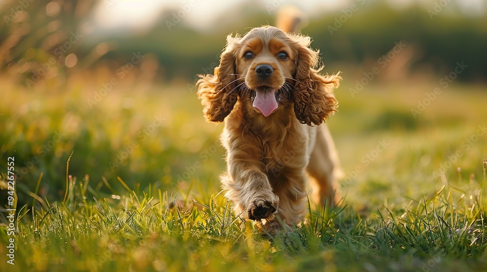 Happy dog dashing through a field of tall grass picture Happy dog dashing through a field of tall grass picture