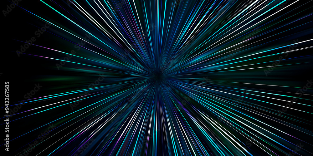 Abstract background with of multicolored light rays converging into a dark center, creating a high-speed and futuristic visual perfect for technology, space, and sci-fi concepts Abstract background with of multicolored light rays converging into a dark center, creating a high-speed and futuristic visual perfect for technology, space, and sci-fi concepts