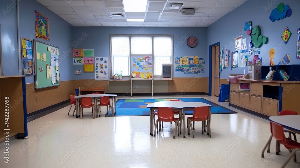 An empty classroom in an elementary school life. An empty classroom in an elementary school life.
