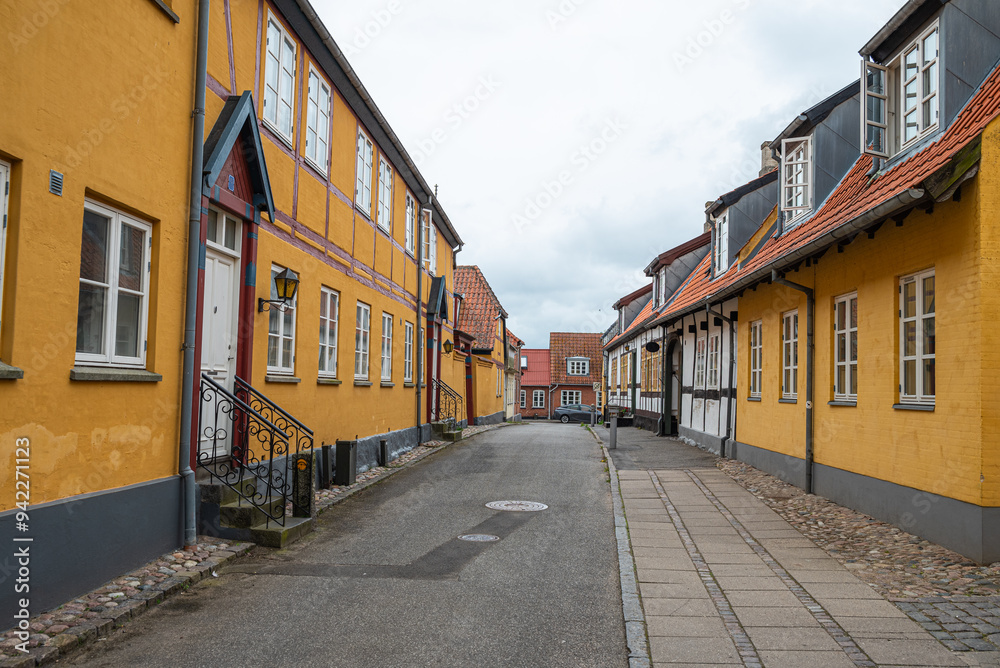 buildings near the street in town of Stege in denmark buildings near the street in town of Stege in denmark