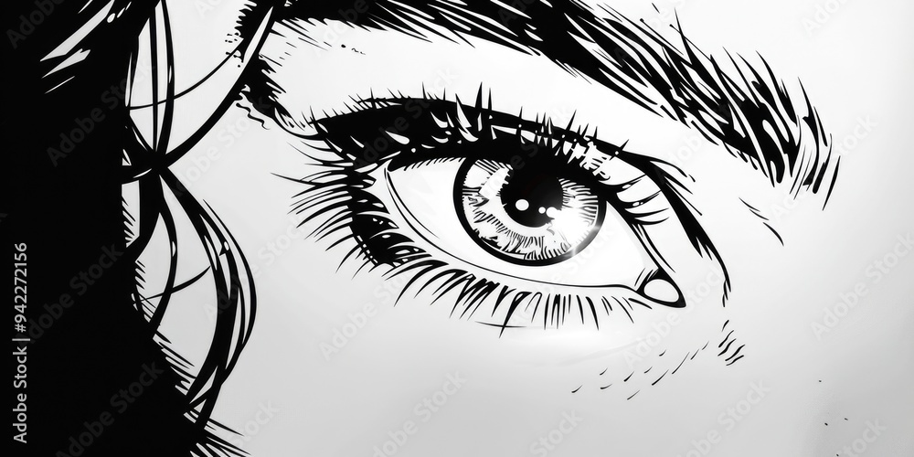 Obraz premium A simple illustration of a human eye in black and white