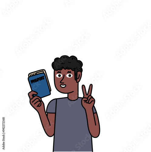 black boy holding her passport ready to travel.eps