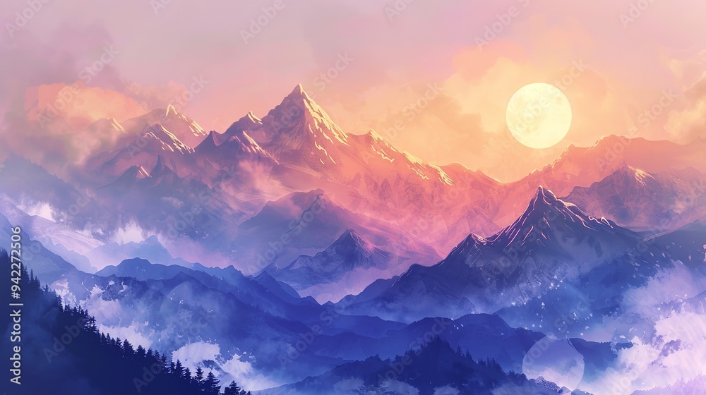 Majestic mountain range in watercolor Majestic mountain range in watercolor