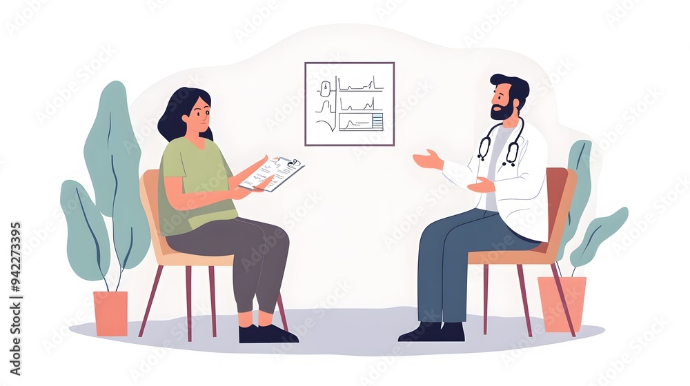 A female patient consults with her doctor. A female patient consults with her doctor.
