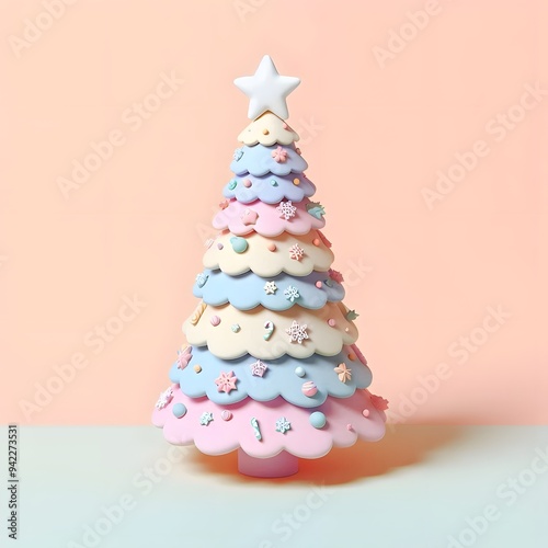 3D Christmas Tree - Isolated on Pastel Background