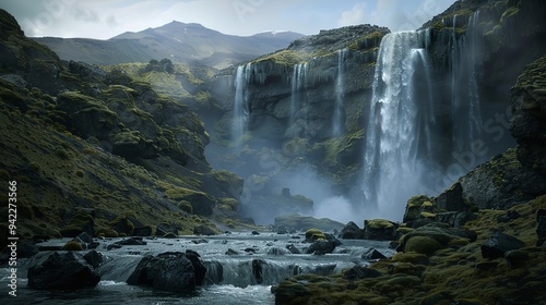 natural river waterfall flow in rocky forest landscape