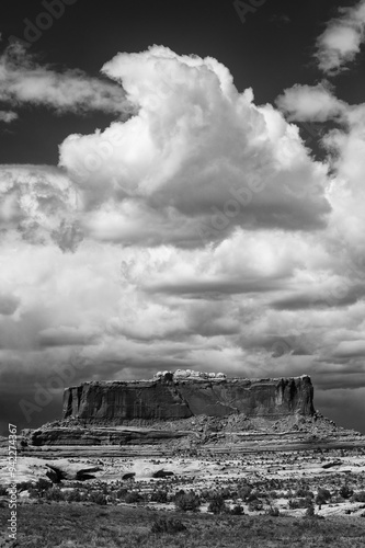 Usa, Utah. Black and white image of approaching rainstorm over Monitor Butte, Colorado Plateau near Canyonlands National Park