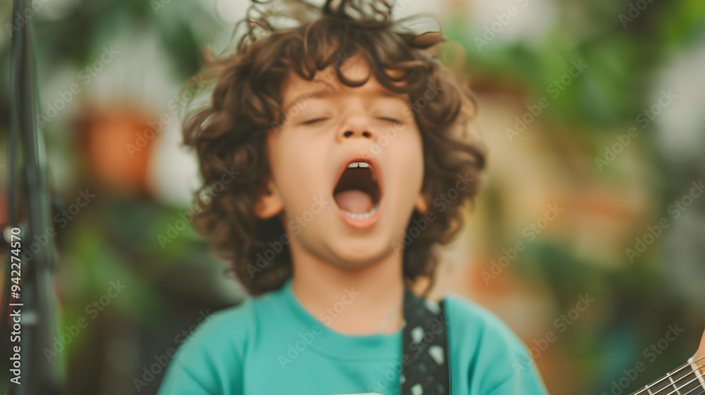 Fototapeta premium Child Singing Along Favorite Songs Child
