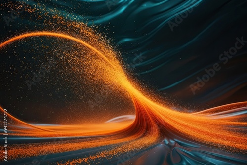 Vibrant Orange Kinetic Loop Particle Effect on Stunning Obsidian Background photo