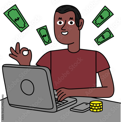 black man earning money working online.eps