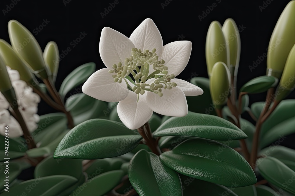 Fototapeta premium Stunning 3D Visualization of Syringa Vulgaris Flower in Full Bloom Against Dark Background