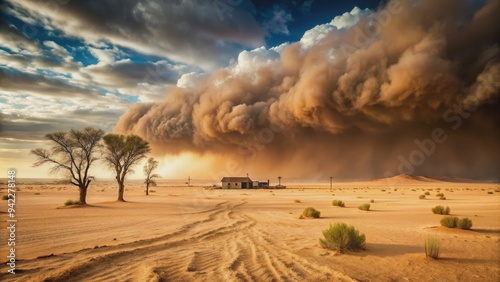 Desolate landscape during the dust bowl, barren, drought, depression, soil erosion, poverty