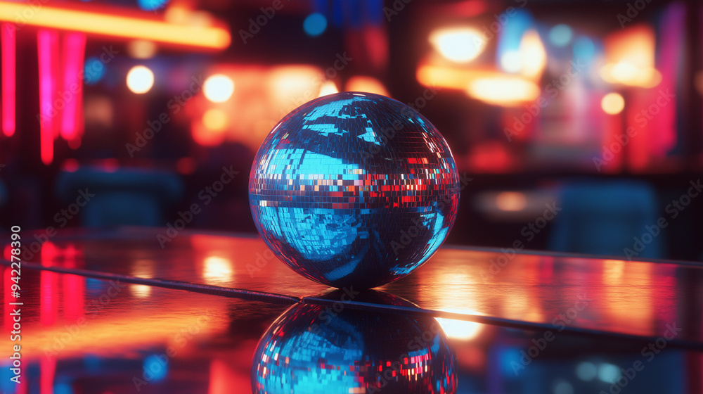 Disco ball with reflection rays from ball on bar Disco ball with reflection rays from ball on bar