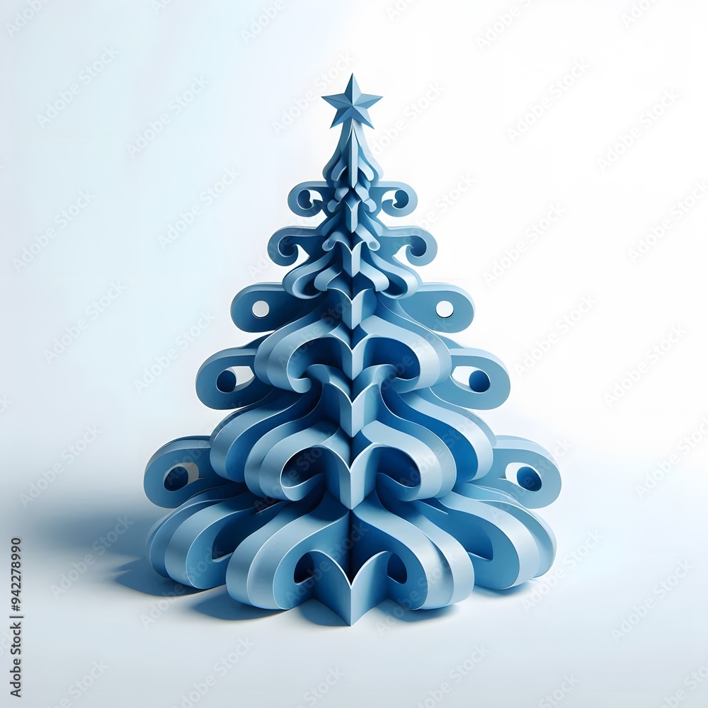 3D Blue Christmas Tree - Modern Design on White Background 3D Blue Christmas Tree - Modern Design on White Background