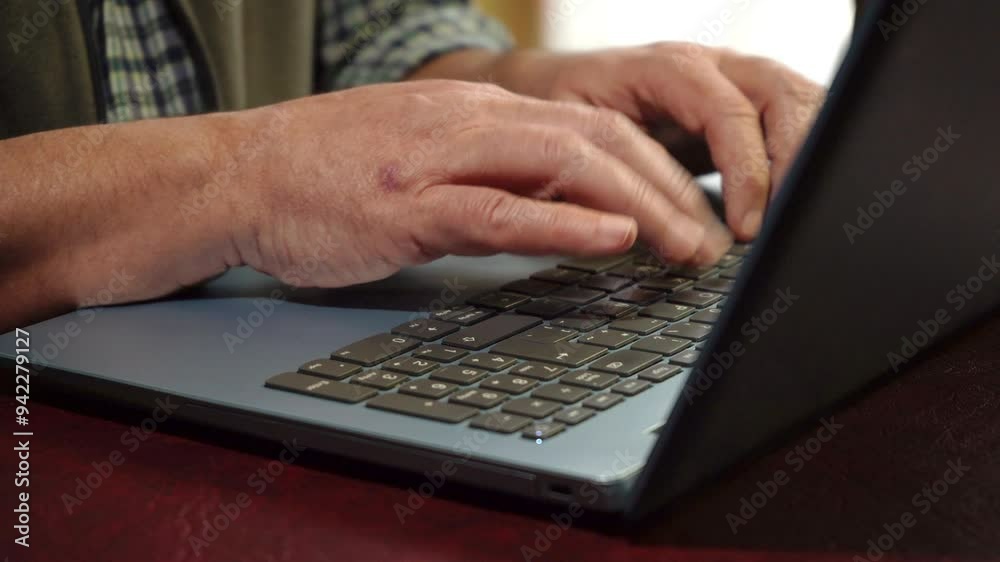 Man finishing work while drinking coffee and closing laptop on table at home. Man finishing work while drinking coffee and closing laptop on table at home.