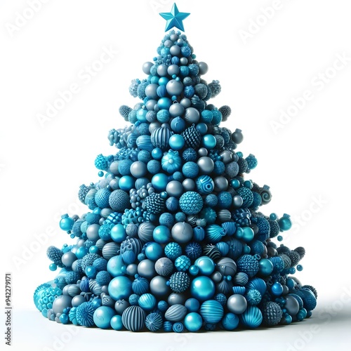 3D Blue Christmas Tree - Modern Design on White Background