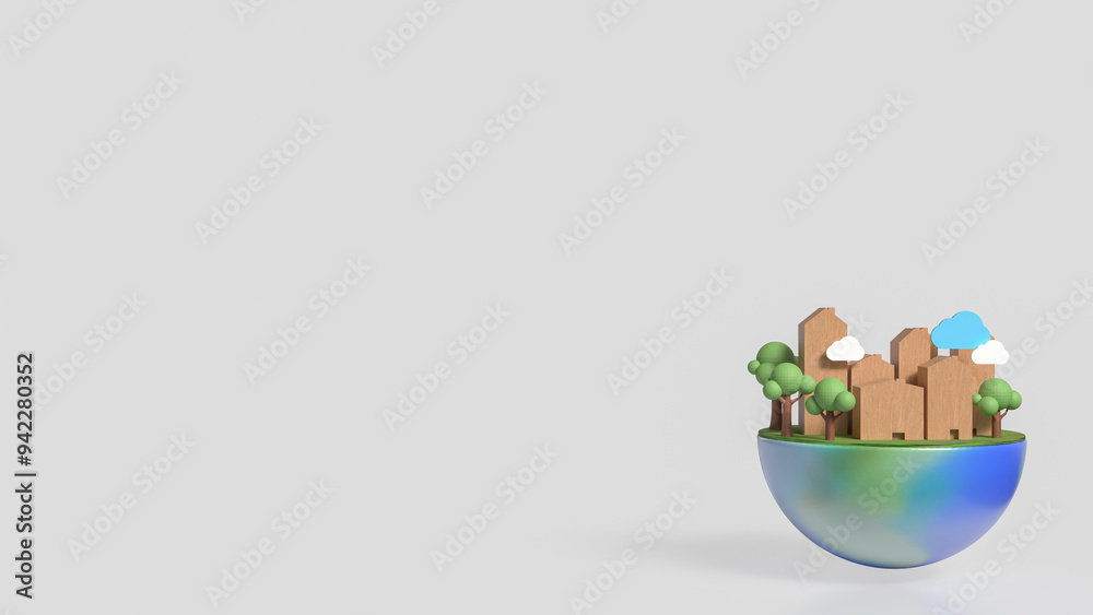Fototapeta premium The house Building and tree on half planet for eco concept 3d rendering.