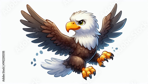 Fierce bald eagle in flight cartoon character photo