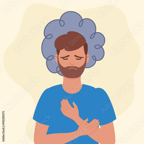 Man Experiencing Sadness with Cloud of Worry Above