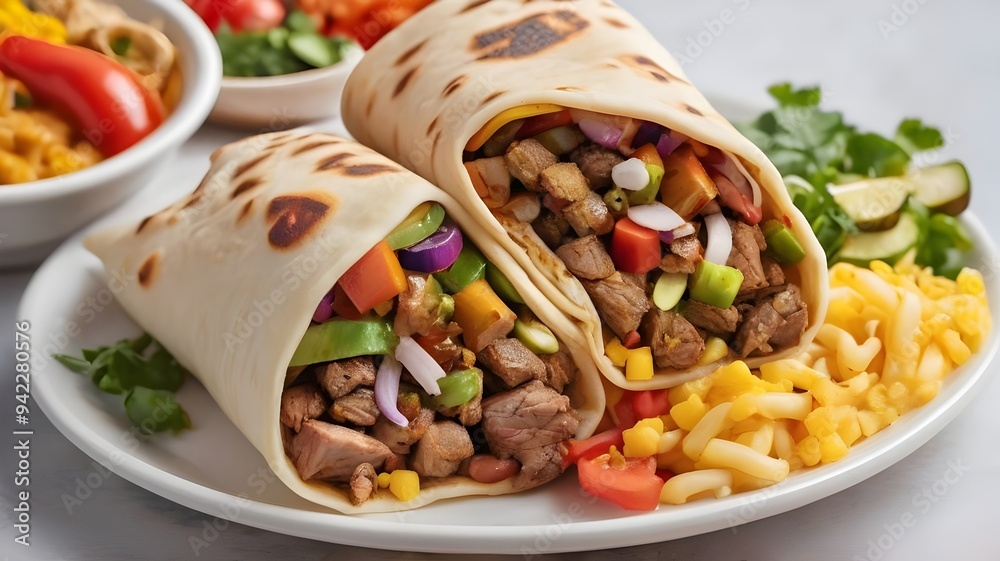 tasty wrap roll with delicate filling isolated on white tasty wrap roll with delicate filling isolated on white