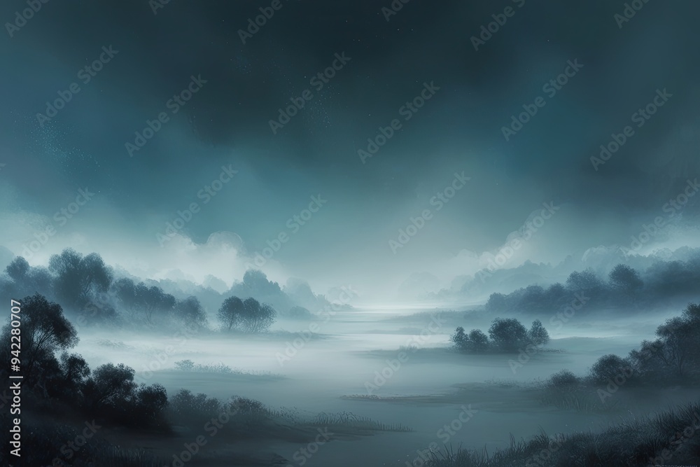 Serene Ethereal Landscape with Calming Blue Gray Gradient Background Serene Ethereal Landscape with Calming Blue Gray Gradient Background