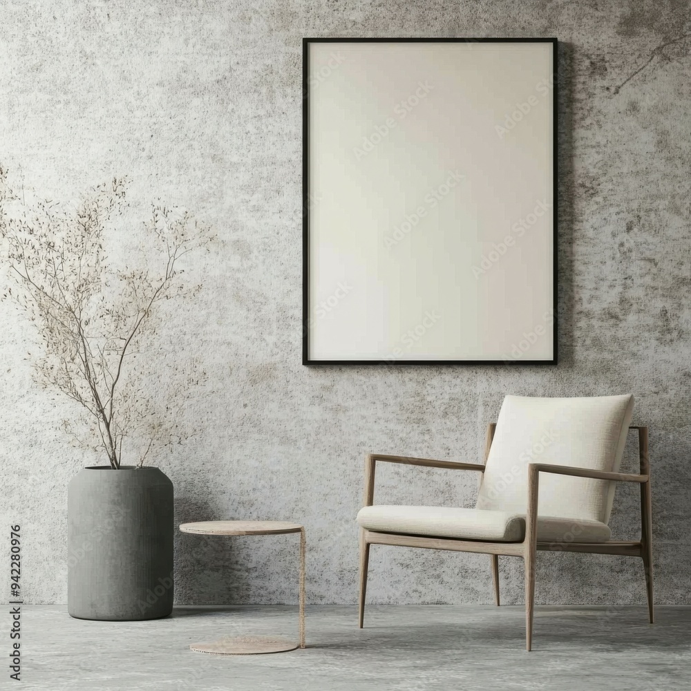 mock up poster frame in modern interior background, minimalistic modern clean empty living room, with plant and furniture. Scandinavian style mock up poster frame in modern interior background, minimalistic modern clean empty living room, with plant and furniture. Scandinavian style