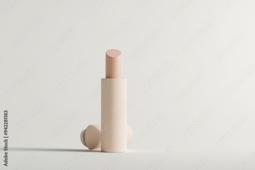 a natural lip balm in stick form. The lip balm should have a light pink tint and be housed in minimalistic, Paper Eco-Tube. Display the lip balm on a clean white background a natural lip balm in stick form. The lip balm should have a light pink tint and be housed in minimalistic, Paper Eco-Tube. Display the lip balm on a clean white background