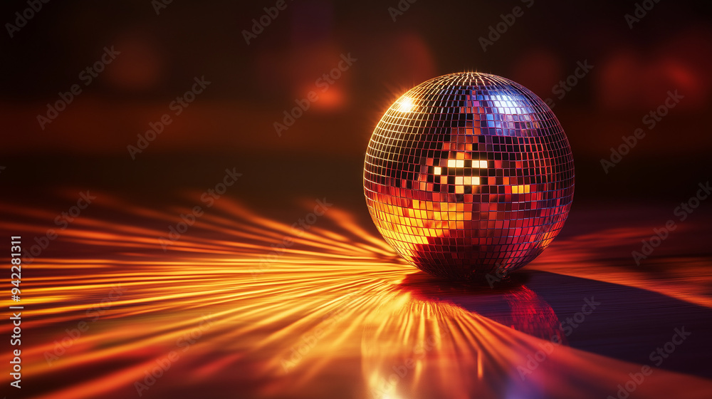 Disco ball with reflection rays from ball on bar Disco ball with reflection rays from ball on bar