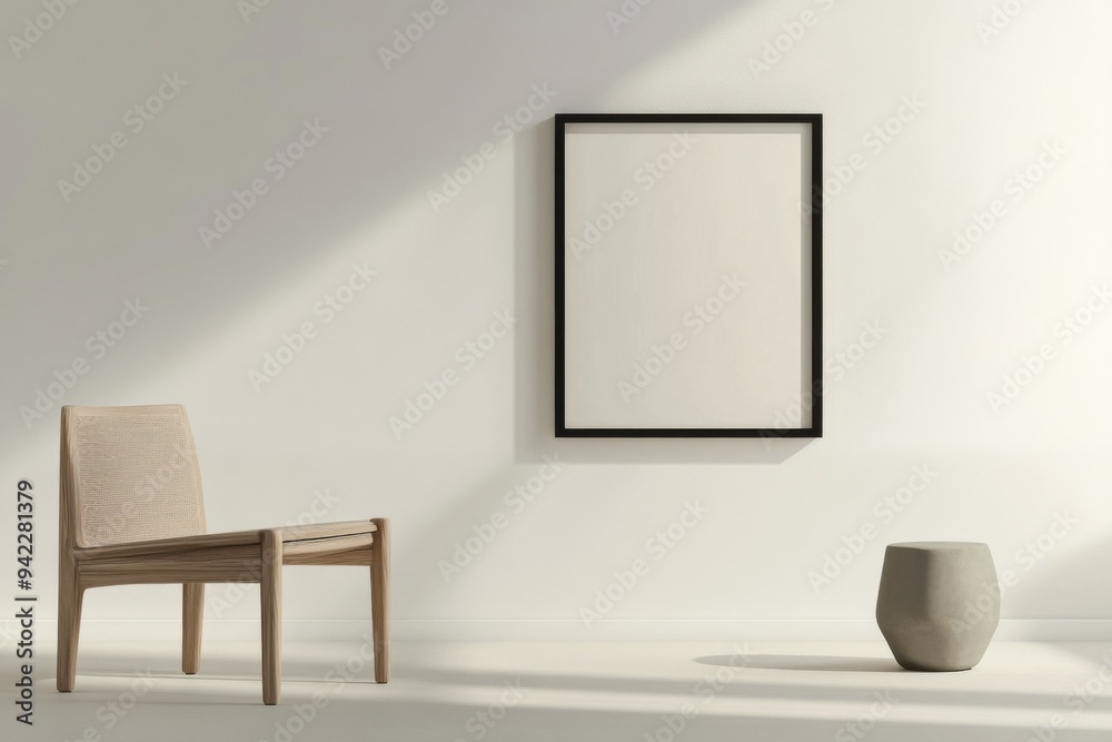 Blank picture frame mockup on wall. Light room minimal design. View of modern scandinavian style interior with artwork mock up on wall. Home staging and minimalism concept Blank picture frame mockup on wall. Light room minimal design. View of modern scandinavian style interior with artwork mock up on wall. Home staging and minimalism concept