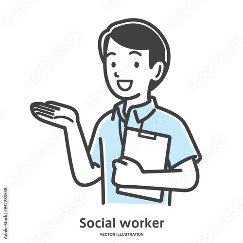 ガッツポーズをするソーシャルワーカーの男性スタッフ