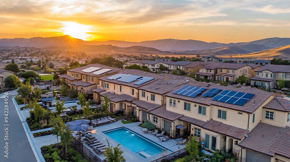 Peaceful Residential Area with Tree-Lined Streets and Modern Homes Peaceful Residential Area with Tree-Lined Streets and Modern Homes