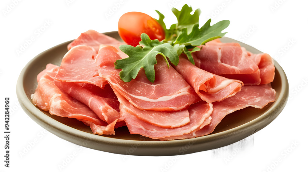 Pressed ham meat on a plate isolated over white background Pressed ham meat on a plate isolated over white background