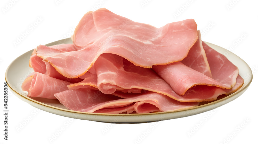 Pressed ham meat on a plate isolated over white background Pressed ham meat on a plate isolated over white background