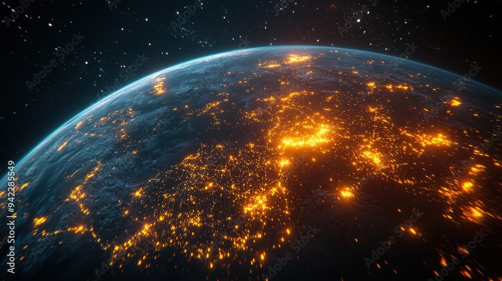Obraz premium Earth at Night with City Lights from Space