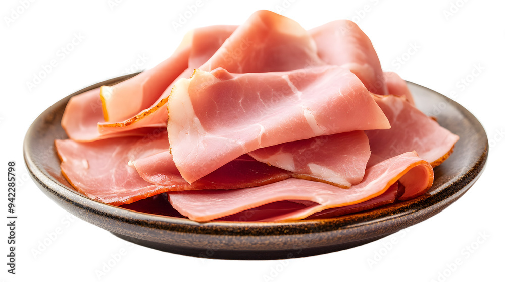 Pressed ham meat on a plate isolated over white background Pressed ham meat on a plate isolated over white background