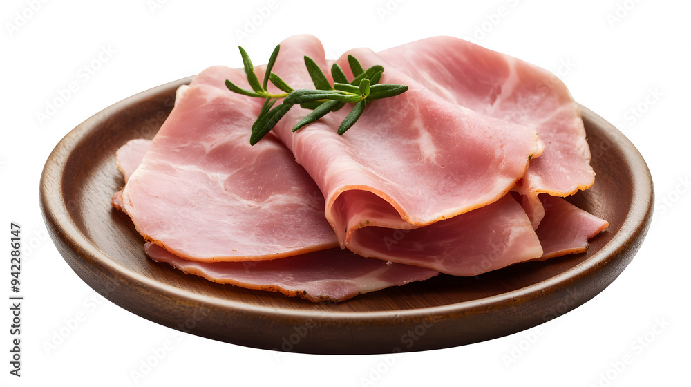 Pressed ham meat on a plate isolated over white background Pressed ham meat on a plate isolated over white background