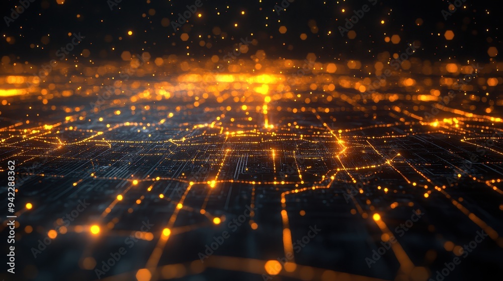 Naklejka premium Abstract Cityscape with Golden Lights and Blurred Background