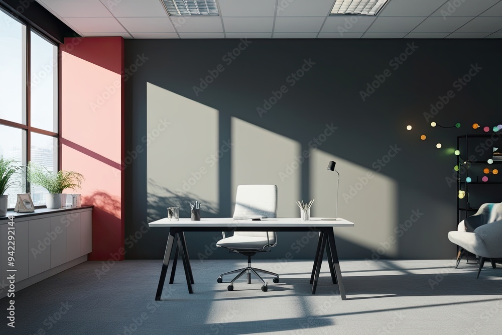 Fototapeta premium Dynamic Shadow Overlay Effect on Semi-Transparent Background with Playful Light and Shades in Office Environment