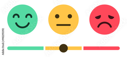 feedback emoji. emoticons set , rating scale of customer satisfaction rating with 3 levels ; good, medium, bad or happy smile, neutral, error x emojis - smiley icon set. vector illustration