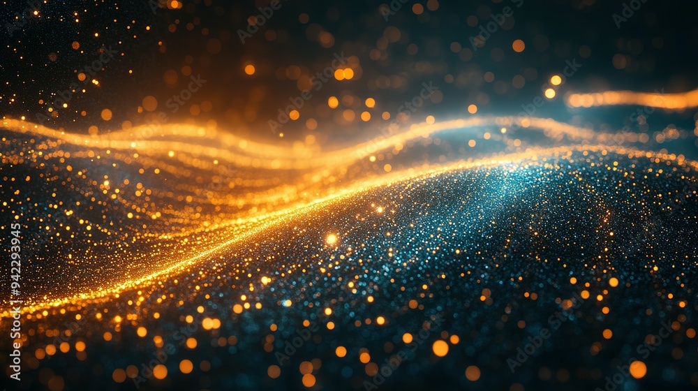 Naklejka premium Abstract Glittering Wave with Orange and Blue Lights