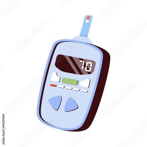 Glucometer, equipment for blood glucose monitoring. Diabetes testing icon. Diabetes management. Check and monitor blood sugar level with glucometer
